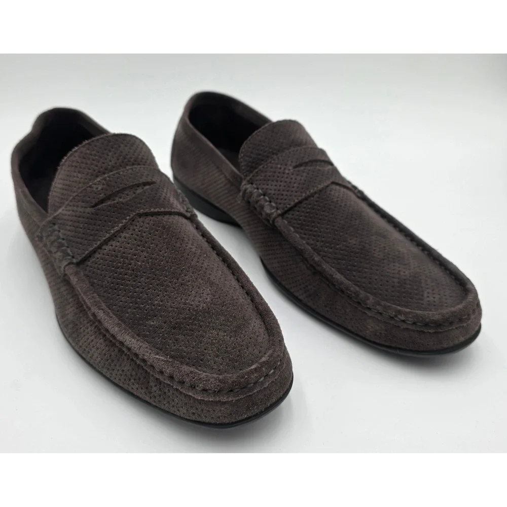 Bruno Magli Men's 6001 Brown Perforated Suede Penny Loafers Italy Size 10 M